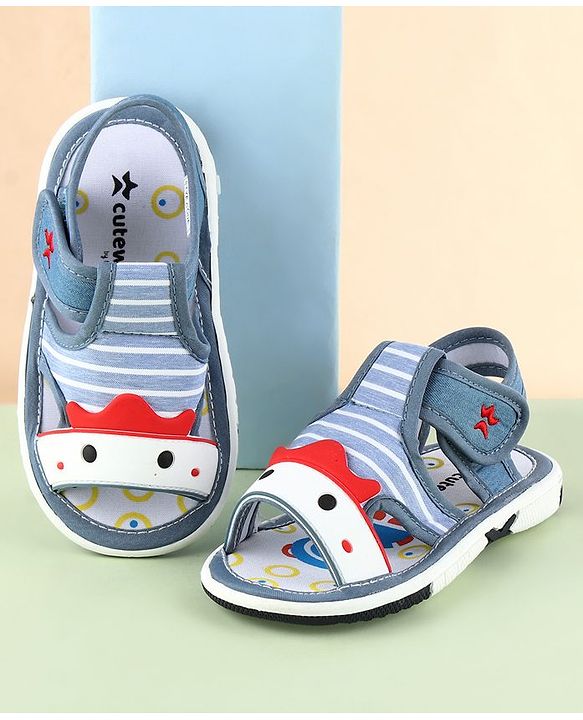 Cute Walk by Babyhug Sandals With Face Applique & Velcro Closure - Grey