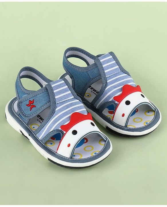 Cute Walk by Babyhug Sandals With Face Applique & Velcro Closure - Grey