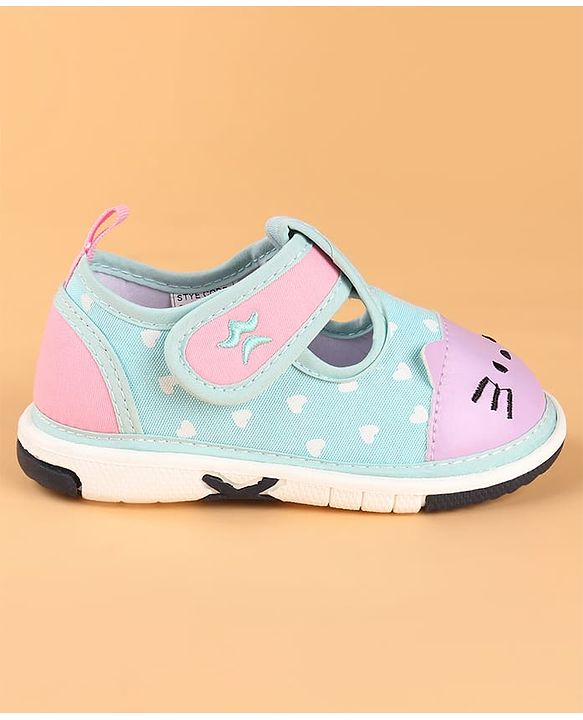 Cute Walk by Babyhug Velcro Closure Casual Shoes with Heart Print & Embroidery - Aqua Blue