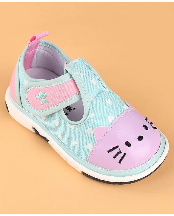 Cute Walk by Babyhug Velcro Closure Casual Shoes with Heart Print & Embroidery - Aqua Blue
