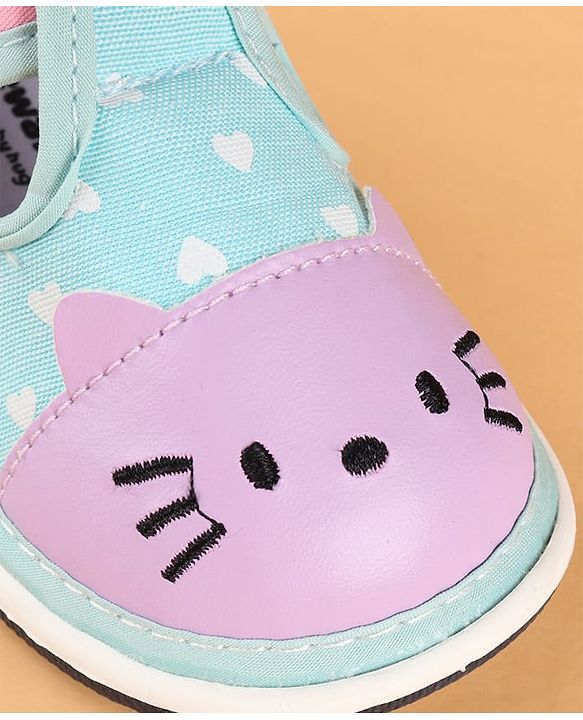 Cute Walk by Babyhug Velcro Closure Casual Shoes with Heart Print & Embroidery - Aqua Blue