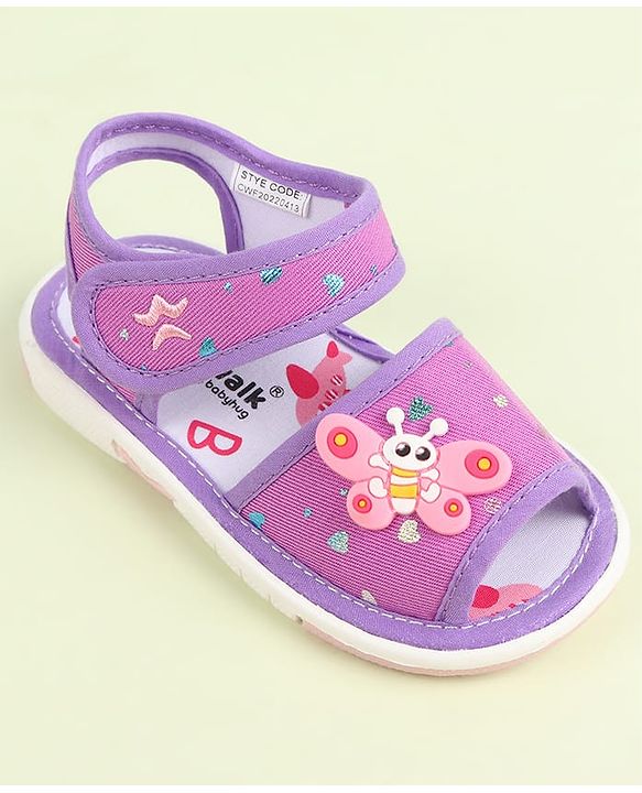 Cute Walk by Babyhug Velcro Closure Sandals with Butterfly Applique - Purple