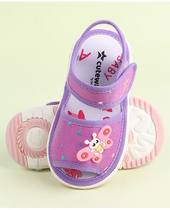 Cute Walk by Babyhug Velcro Closure Sandals with Butterfly Applique - Purple