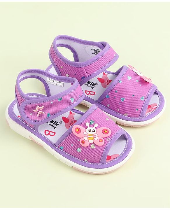 Cute Walk by Babyhug Velcro Closure Sandals with Butterfly Applique - Purple