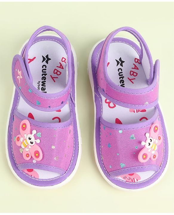 Cute Walk by Babyhug Velcro Closure Sandals with Butterfly Applique - Purple
