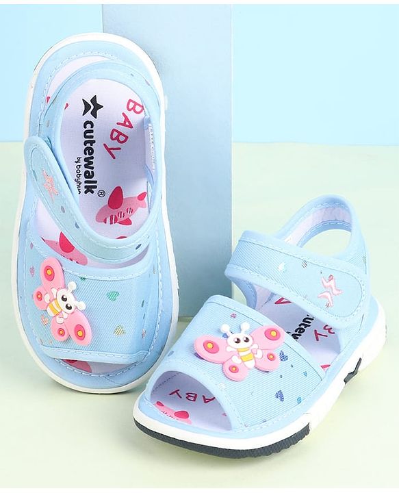 Cute Walk by Babyhug Velcro Closure Sandals with Butterfly Applique - Purple