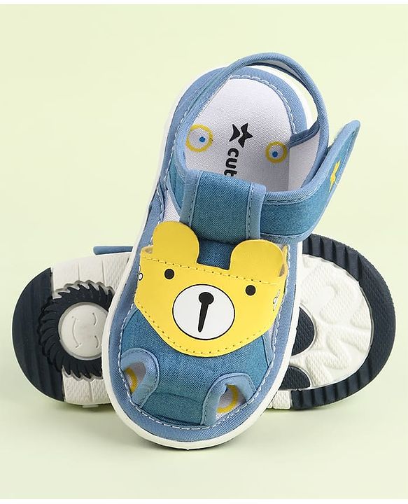 Cute Walk by Babyhug Velcro Closure Sandals With Teddy Bear Applique - Royal Blue