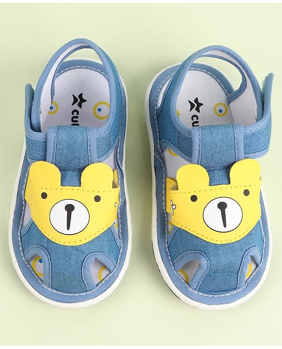 Cute Walk by Babyhug Velcro Closure Sandals With Teddy Bear Applique - Royal Blue