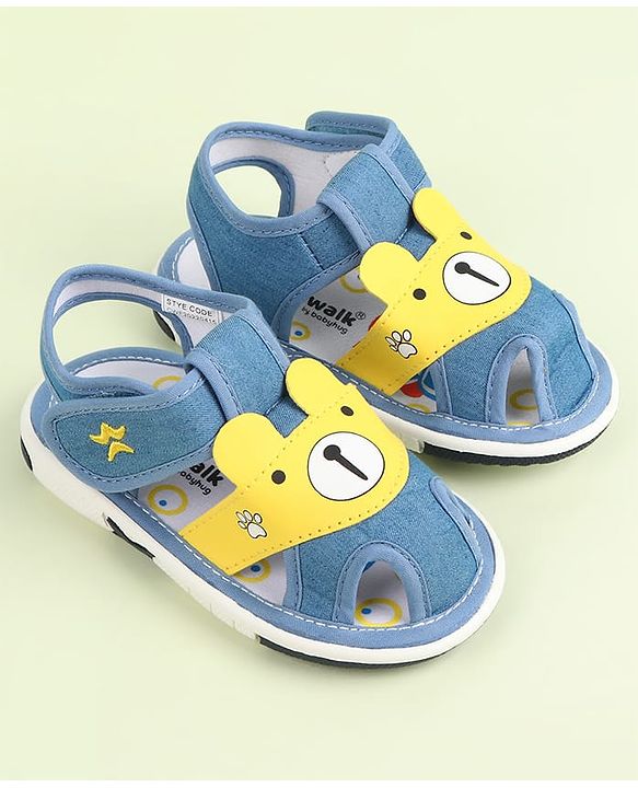 Cute Walk by Babyhug Velcro Closure Sandals With Teddy Bear Applique - Royal Blue