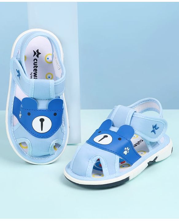 Cute Walk by Babyhug Velcro Closure Sandals With Teddy Bear Applique - Royal Blue