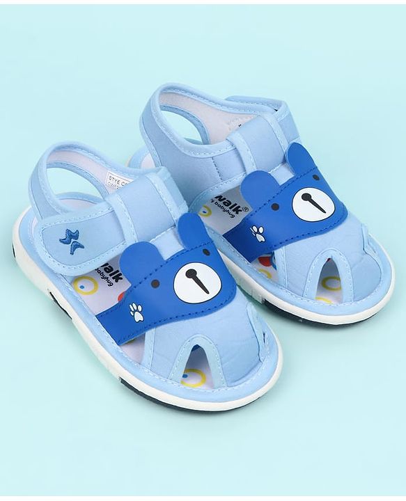 Cute Walk by Babyhug Velcro Closure Sandals With Teddy Bear Applique - Royal Blue