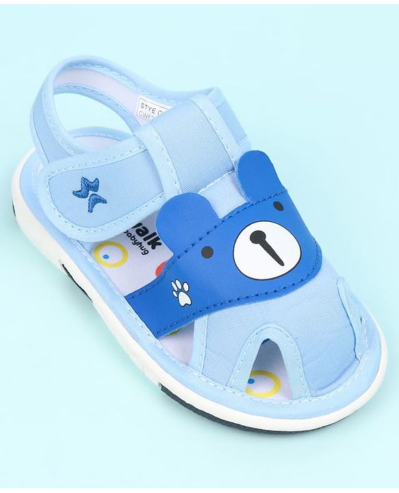 Cute Walk by Babyhug Velcro Closure Sandals With Teddy Bear Applique - Royal Blue