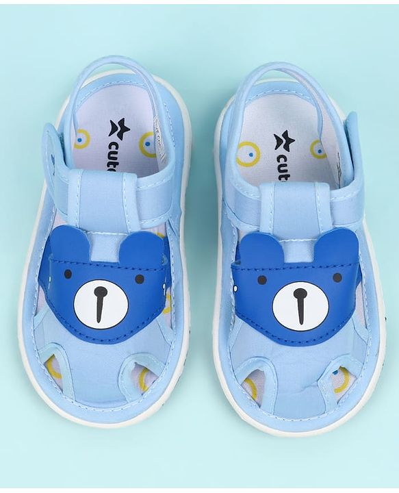 Cute Walk by Babyhug Velcro Closure Sandals With Teddy Bear Applique - Royal Blue