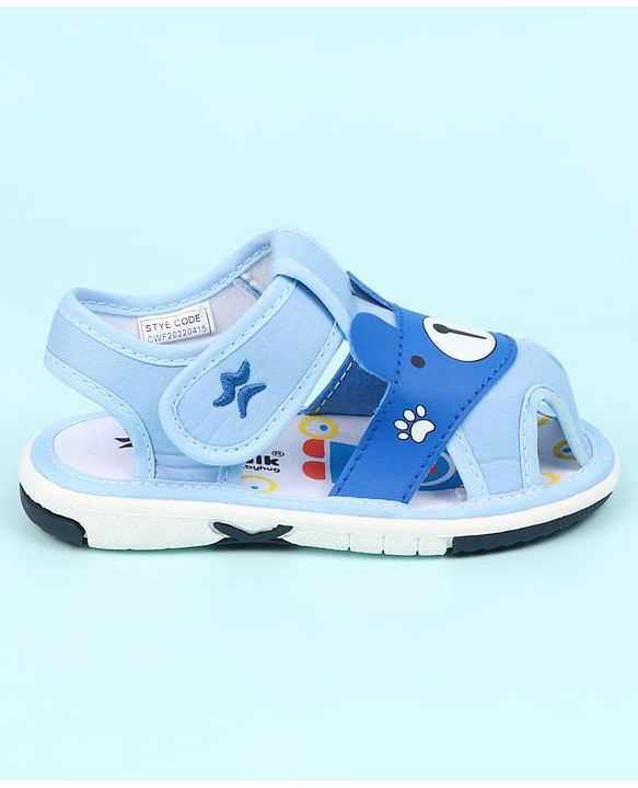 Cute Walk by Babyhug Velcro Closure Sandals With Teddy Bear Applique - Royal Blue