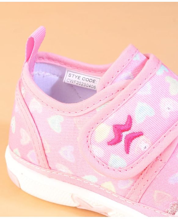 Cute Walk by Babyhug Velcro Closure Casual Shoes With Heart Print - Pink