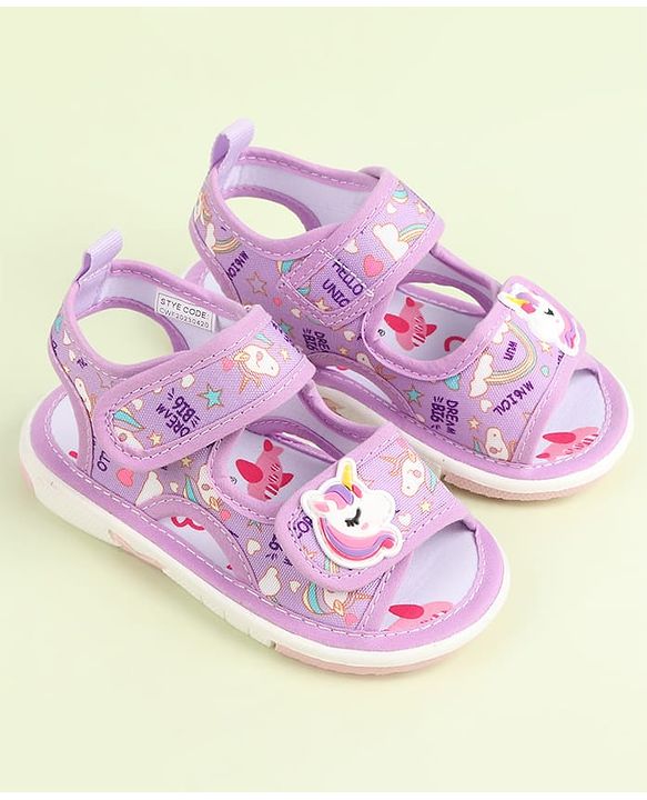 Cute Walk by Babyhug Velcro Closure Sandals with Unicorn Print & Applique - Purple