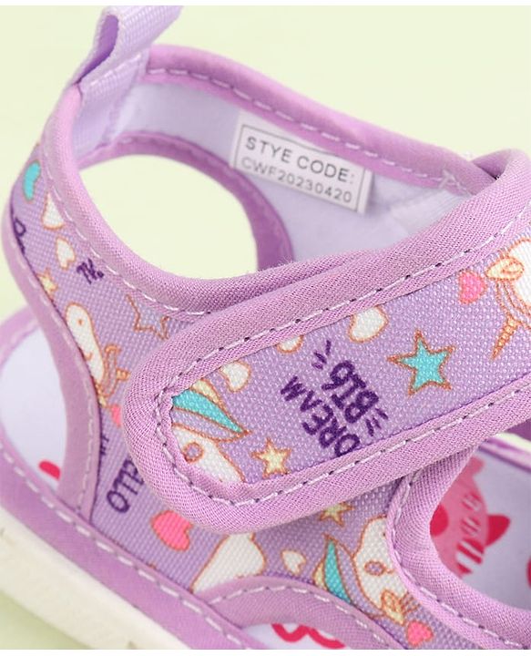 Cute Walk by Babyhug Velcro Closure Sandals with Unicorn Print & Applique - Purple