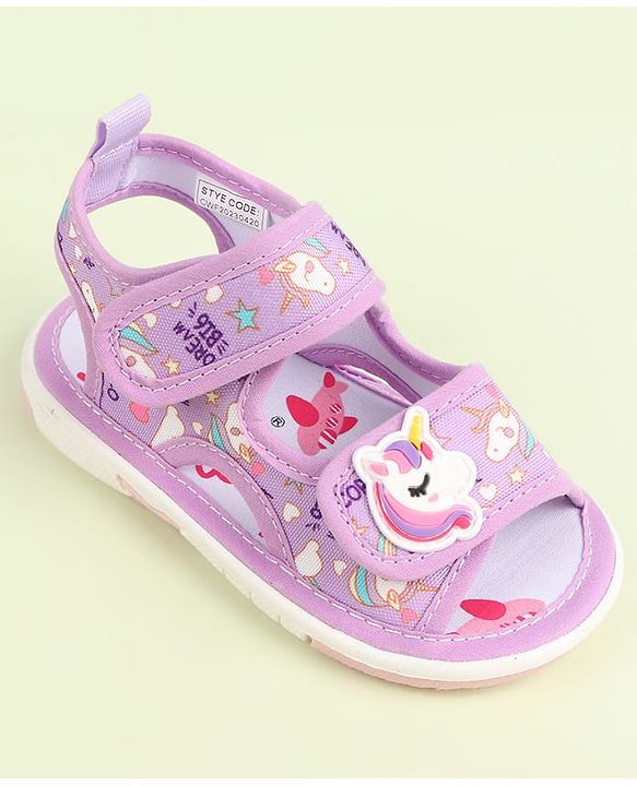 Cute Walk by Babyhug Velcro Closure Sandals with Unicorn Print & Applique - Purple