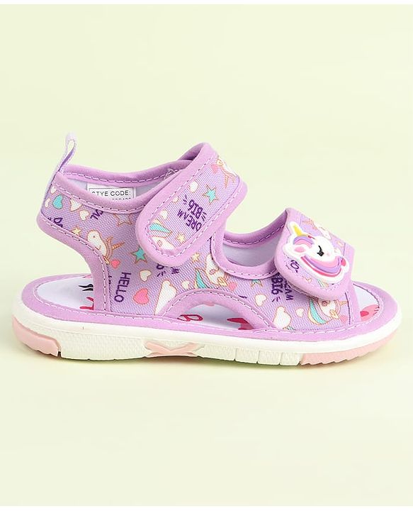 Cute Walk by Babyhug Velcro Closure Sandals with Unicorn Print & Applique - Purple