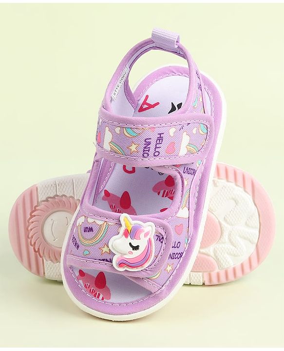 Cute Walk by Babyhug Velcro Closure Sandals with Unicorn Print & Applique - Purple