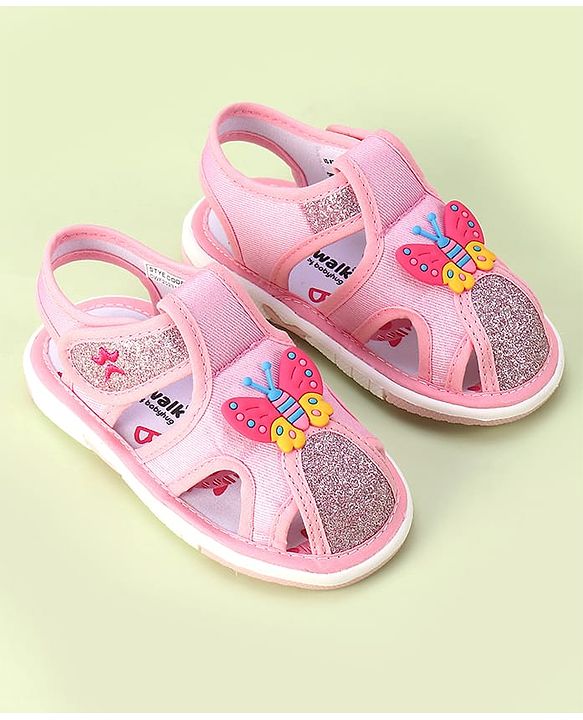 Cute Walk by Babyhug Velcro Closure Sandals with Butterfly Applique - Pink