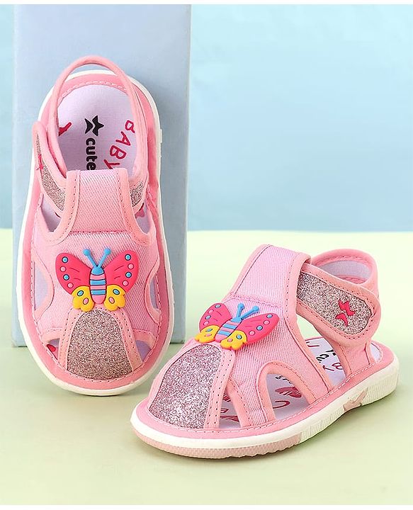 Cute Walk by Babyhug Velcro Closure Sandals with Butterfly Applique - Pink