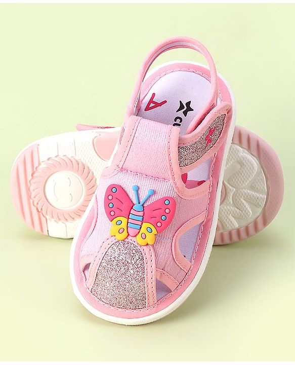 Cute Walk by Babyhug Velcro Closure Sandals with Butterfly Applique - Pink