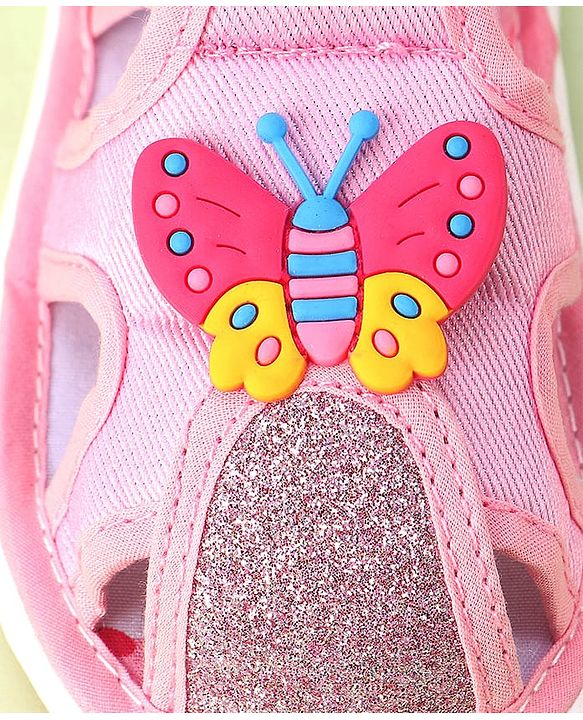 Cute Walk by Babyhug Velcro Closure Sandals with Butterfly Applique - Pink