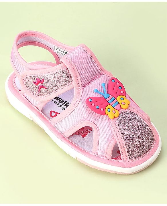Cute Walk by Babyhug Velcro Closure Sandals with Butterfly Applique - Pink