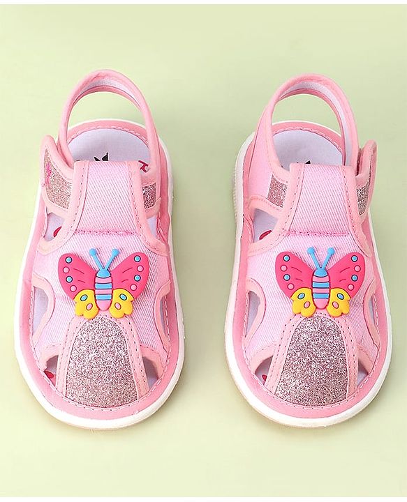 Cute Walk by Babyhug Velcro Closure Sandals with Butterfly Applique - Pink