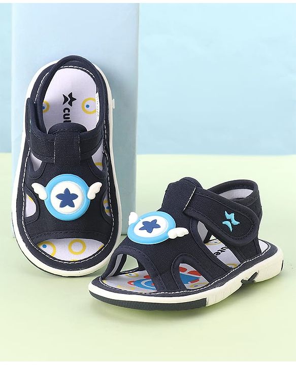 Cute Walk by Babyhug Velcro Closure Sandals with Star Applique - Navy Blue