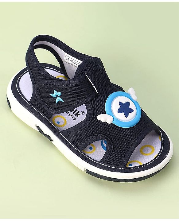 Cute Walk by Babyhug Velcro Closure Sandals with Star Applique - Navy Blue
