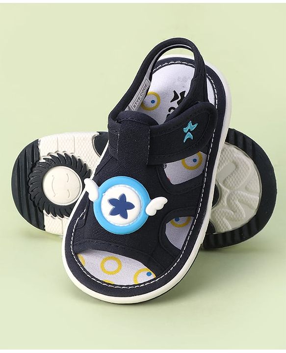 Cute Walk by Babyhug Velcro Closure Sandals with Star Applique - Navy Blue