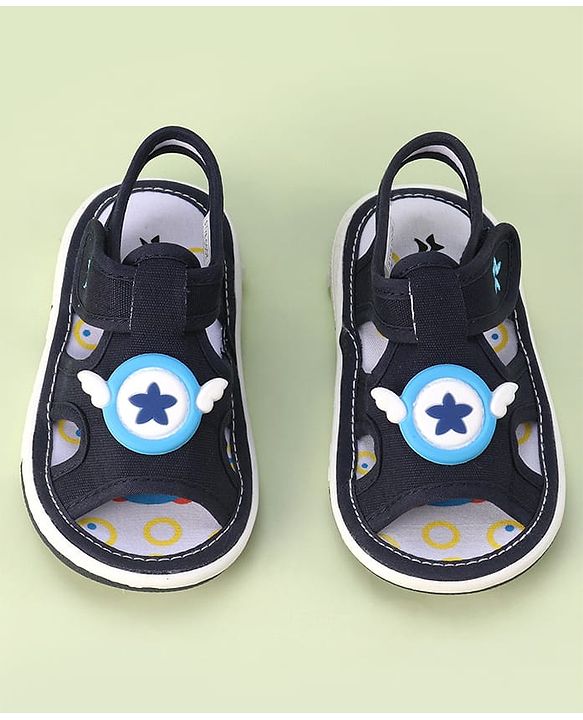Cute Walk by Babyhug Velcro Closure Sandals with Star Applique - Navy Blue