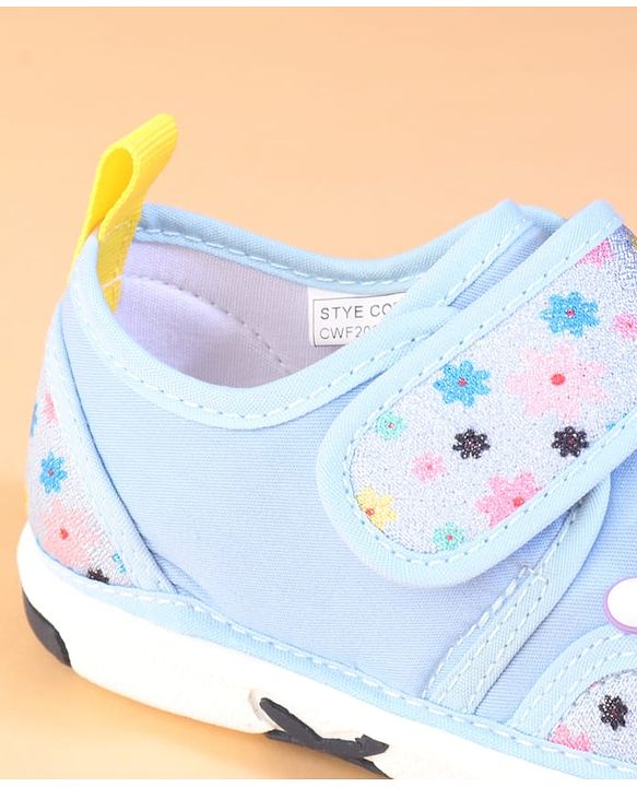 Cute Walk by Babyhug Velcro Closure Casual Shoes With Floral Print & Applique - Blue