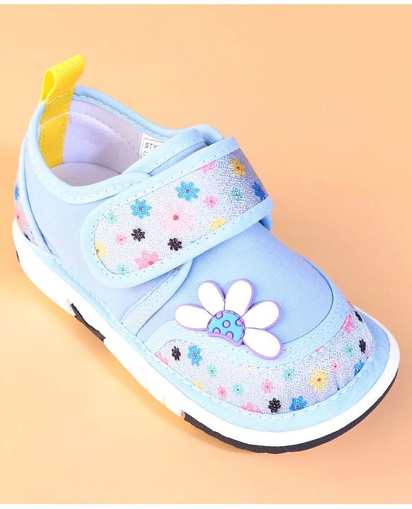 Cute Walk by Babyhug Velcro Closure Casual Shoes With Floral Print & Applique - Blue