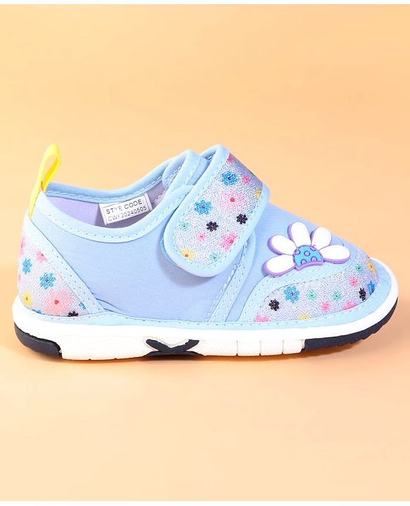 Cute Walk by Babyhug Velcro Closure Casual Shoes With Floral Print & Applique - Blue