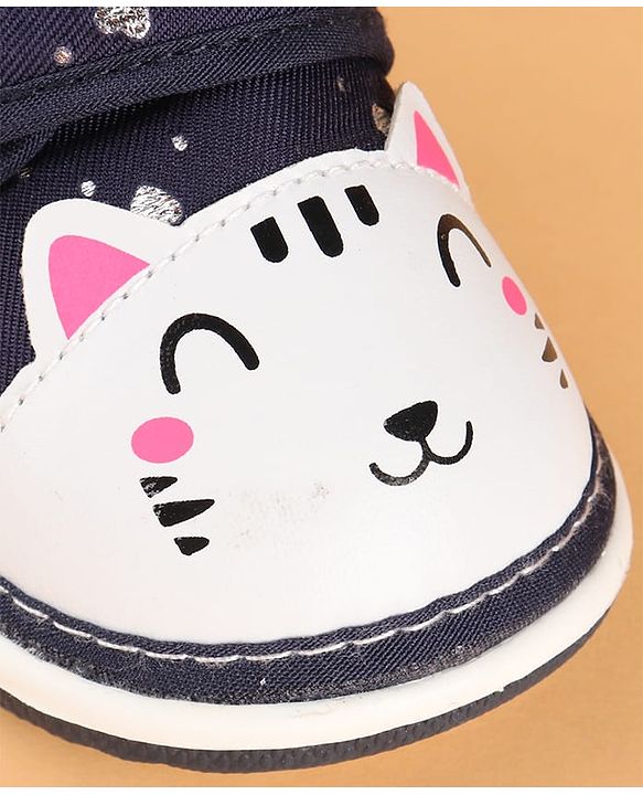 Cute Walk by Babyhug Velcro Closure Casual Shoes with Kitty & Heart Print - Navy Blue