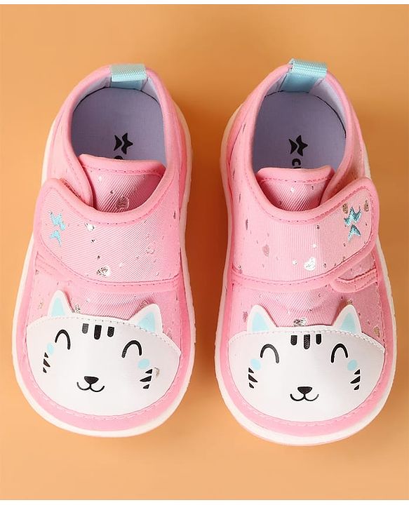 Cute Walk by Babyhug Velcro Closure Casual Shoes with Kitty & Heart Print - Navy Blue