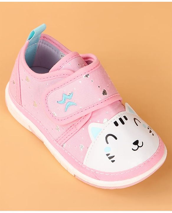 Cute Walk by Babyhug Velcro Closure Casual Shoes with Kitty & Heart Print - Navy Blue