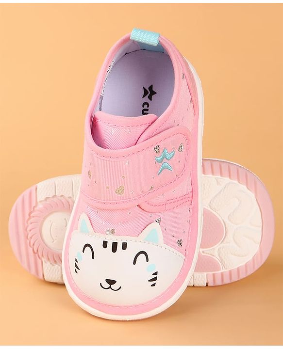Cute Walk by Babyhug Velcro Closure Casual Shoes with Kitty & Heart Print - Navy Blue