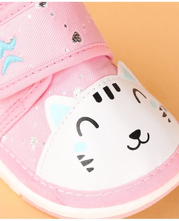 Cute Walk by Babyhug Velcro Closure Casual Shoes with Kitty & Heart Print - Navy Blue