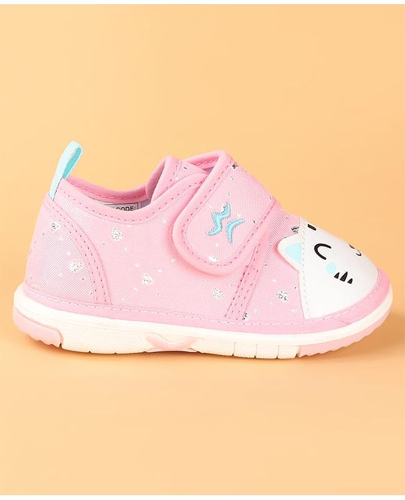 Cute Walk by Babyhug Velcro Closure Casual Shoes with Kitty & Heart Print - Navy Blue