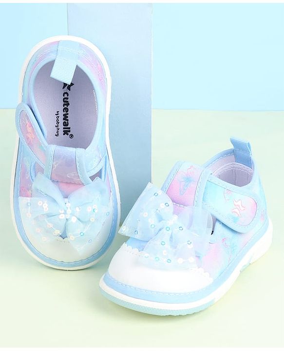 Cute Walk by Babyhug Velcro Closure Sandals with Bow Applique - Aqua Blue