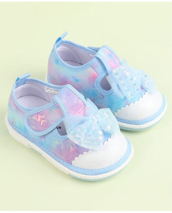 Cute Walk by Babyhug Velcro Closure Sandals with Bow Applique - Aqua Blue