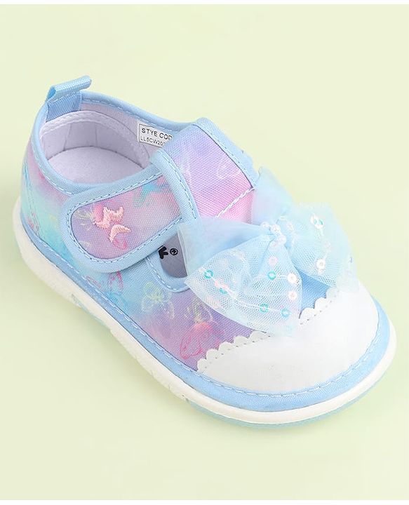 Cute Walk by Babyhug Velcro Closure Sandals with Bow Applique - Aqua Blue