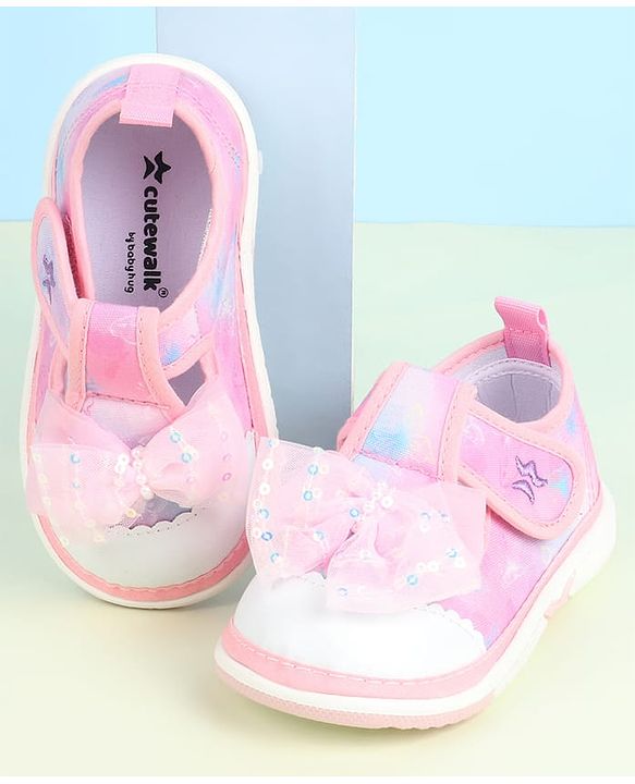 Cute Walk by Babyhug Velcro Closure Sandals with Bow Applique - Aqua Blue
