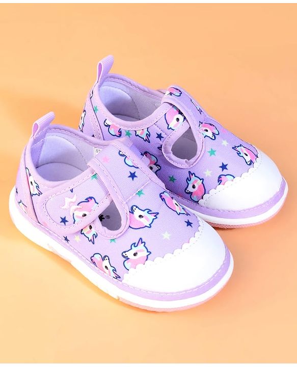 Cute Walk by Babyhug Velcro Closure Casual Shoes With Unicorn Print - Purple