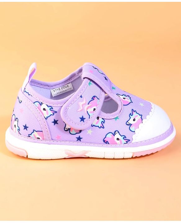 Cute Walk by Babyhug Velcro Closure Casual Shoes With Unicorn Print - Purple
