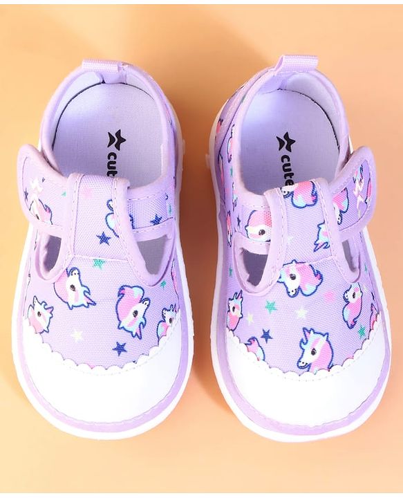 Cute Walk by Babyhug Velcro Closure Casual Shoes With Unicorn Print - Purple